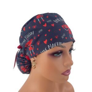 Ponytail Medical Scrub Cap – Love Machine/Navy Blue