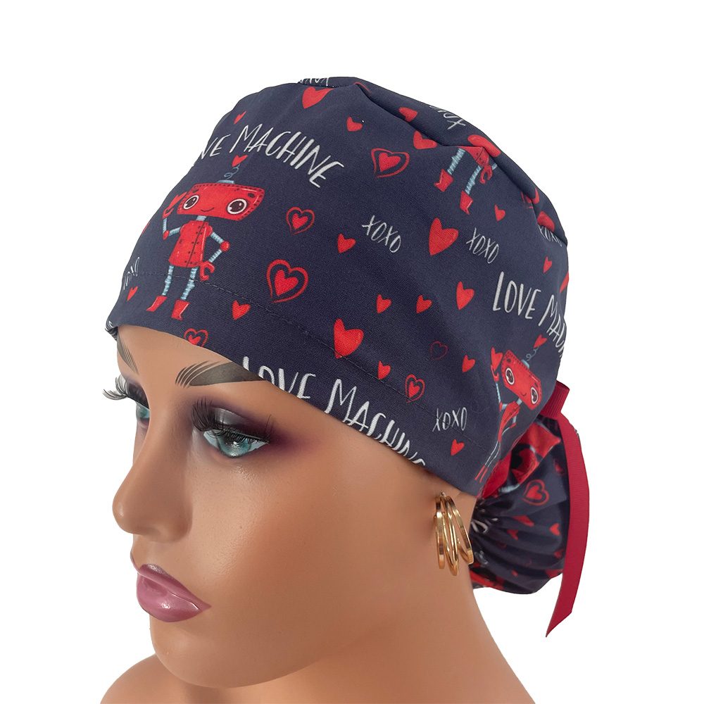 Ponytail Medical Scrub Cap – Love Machine/Navy Blue - Image 2