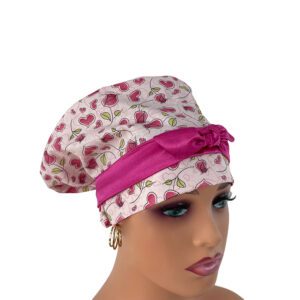 European Style Scrub Cap - Hearts N Roses Pink Valentine’s Day