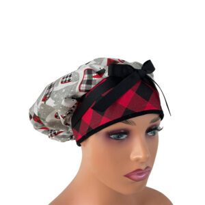 Bouffant Medical Scrub Cap-Scottie Dog Plaid Christmas