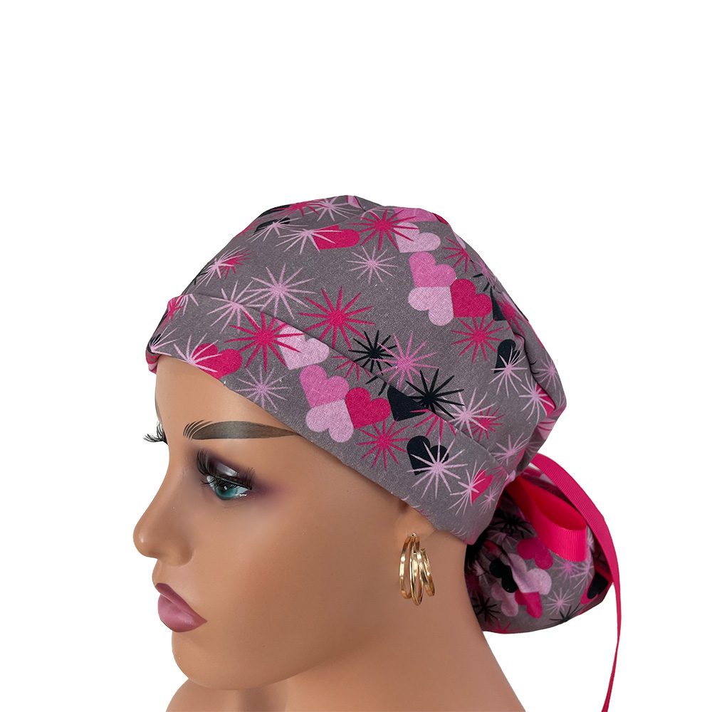 Turn Up Ponytail Medical Scrub Cap - Love and Hate - Image 2