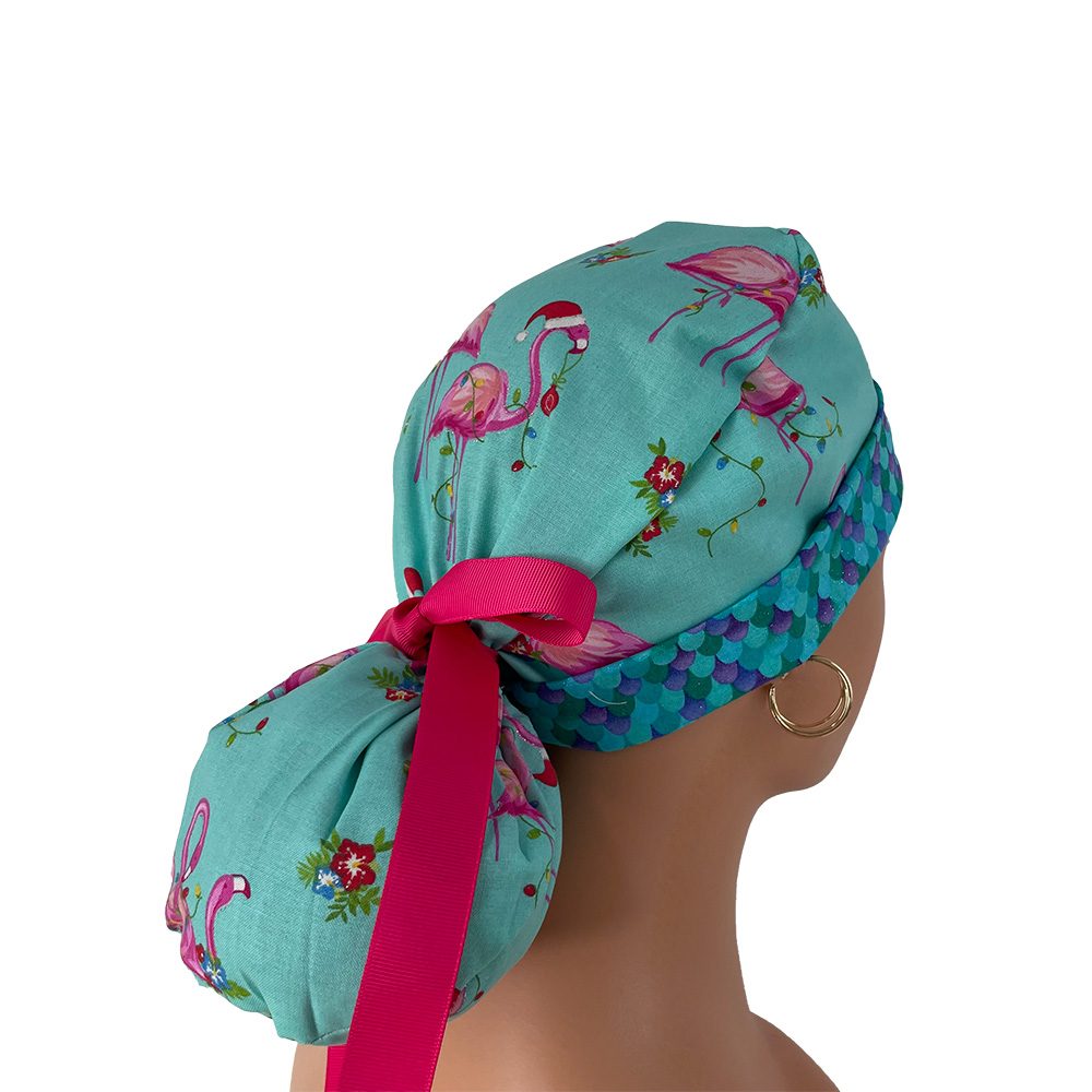 Turn Up Ponytail Medical Scrub Cap - Christmas Tropical Vibes - Image 6