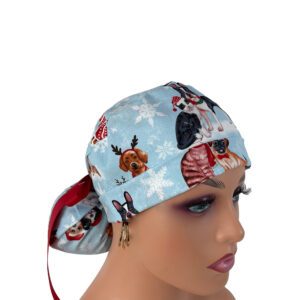 Turn Up Ponytail Medical Scrub Cap - Watching Santa's Arrival - Time of the Year