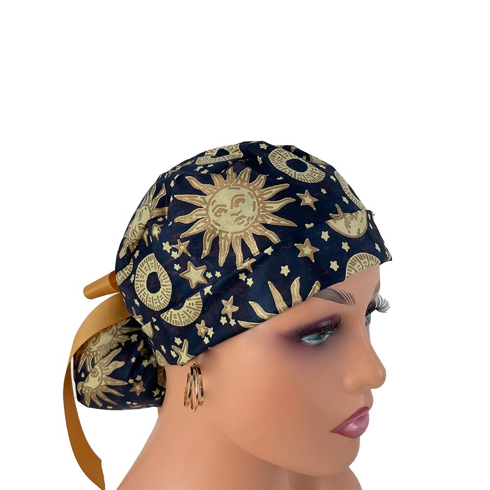 Turn Up Ponytail Medical Scrub Cap - Sun Moon Metallic