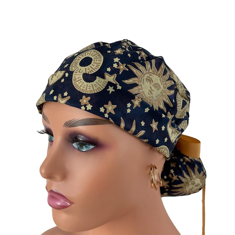 Turn Up Ponytail Medical Scrub Cap - Sun Moon Metallic - Image 2