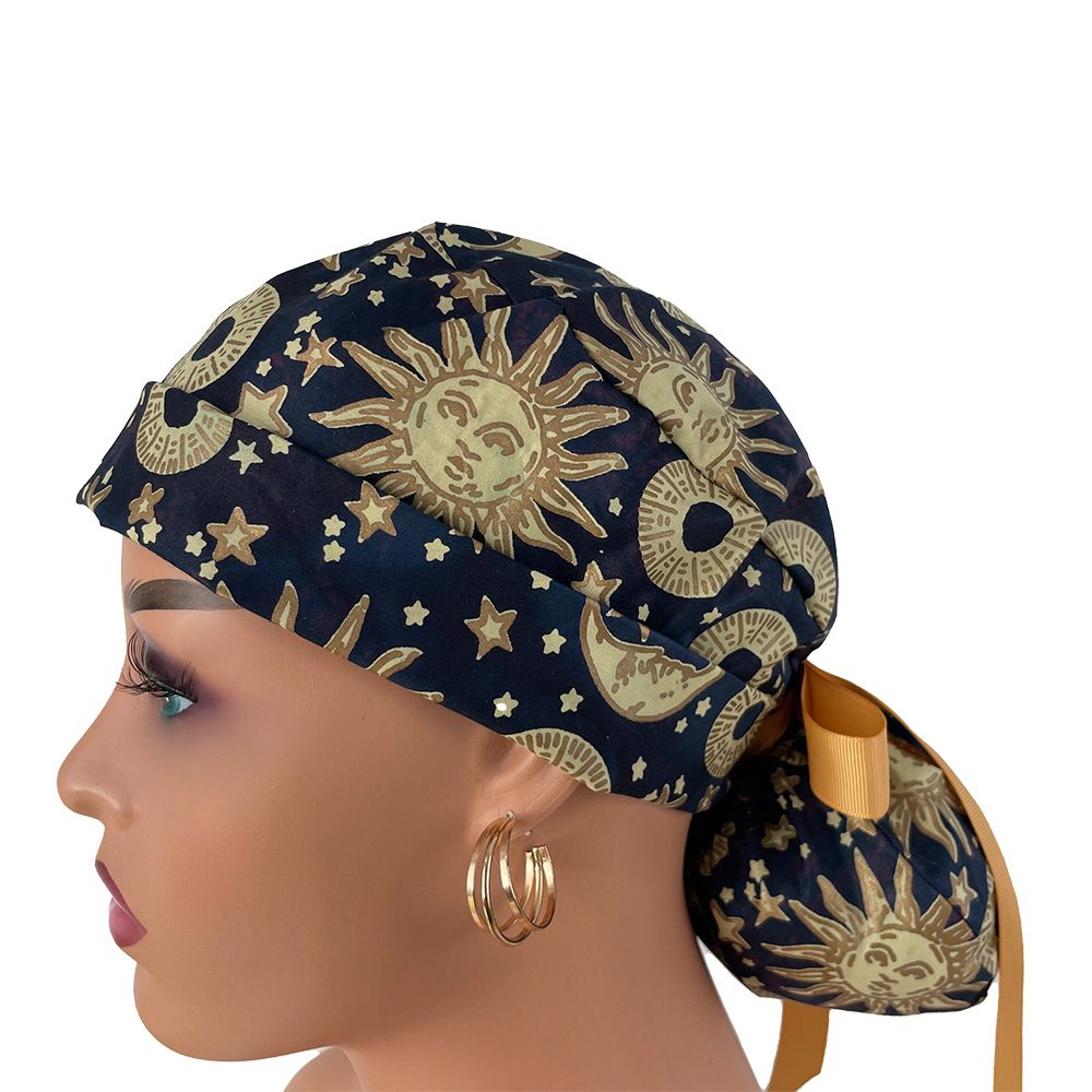 Turn Up Ponytail Medical Scrub Cap - Sun Moon Metallic - Image 3