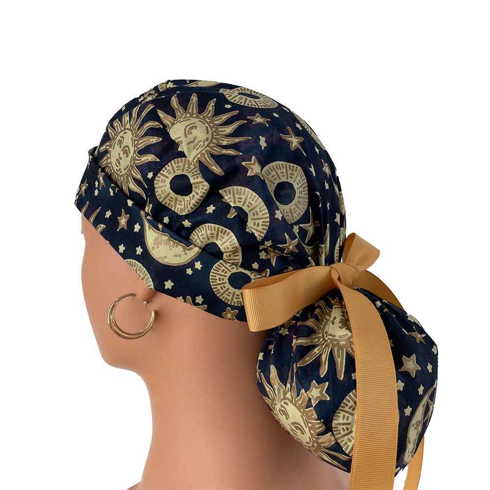 Turn Up Ponytail Medical Scrub Cap - Sun Moon Metallic - Image 4