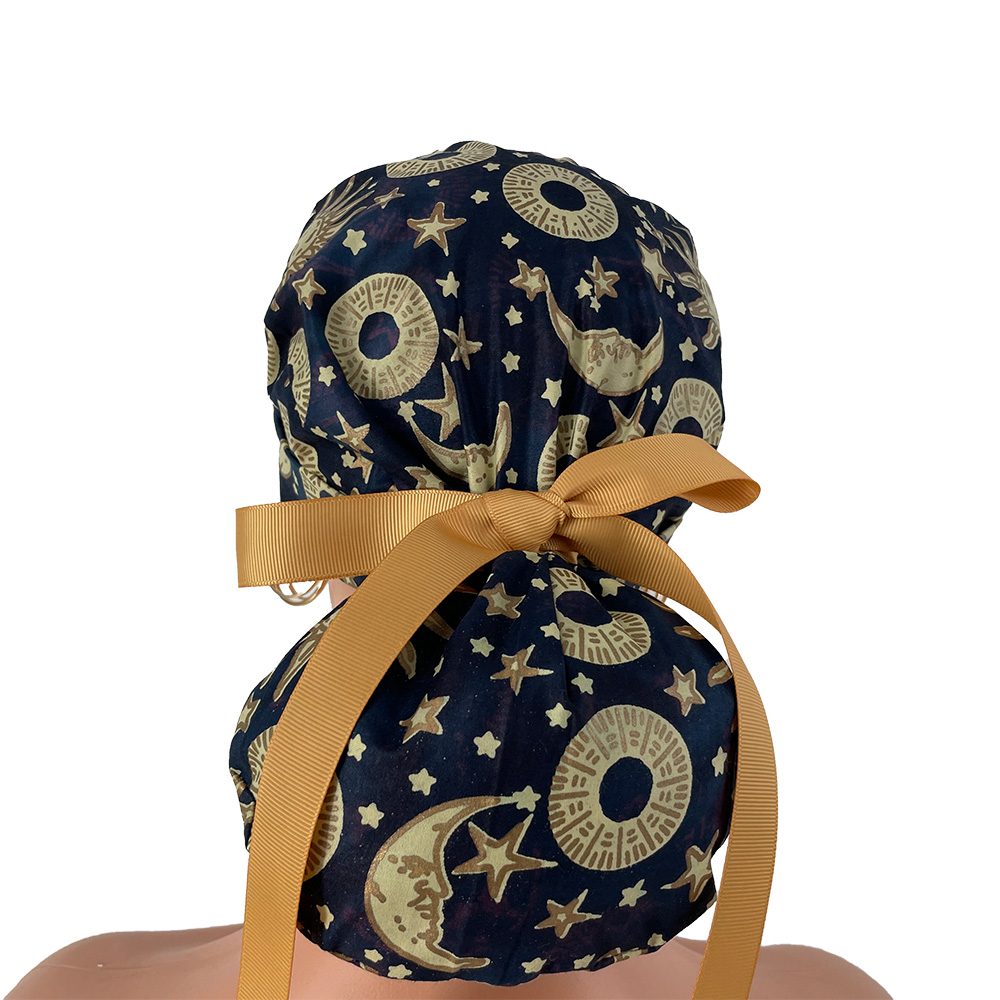 Turn Up Ponytail Medical Scrub Cap - Sun Moon Metallic - Image 5