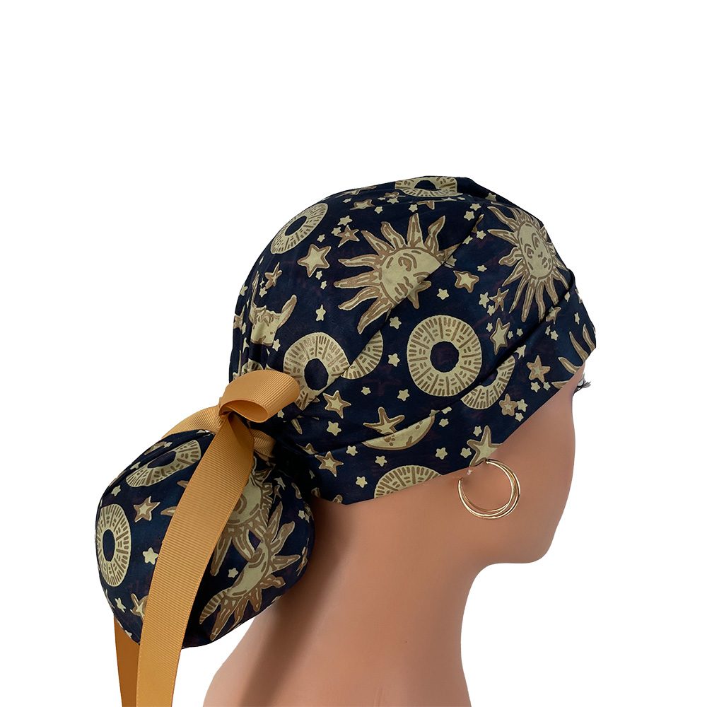 Turn Up Ponytail Medical Scrub Cap - Sun Moon Metallic - Image 6