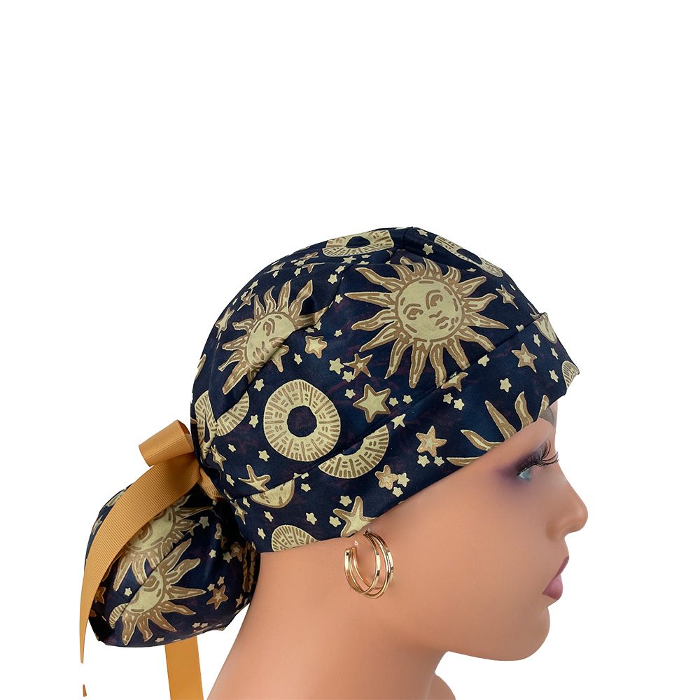 Turn Up Ponytail Medical Scrub Cap - Sun Moon Metallic - Image 7