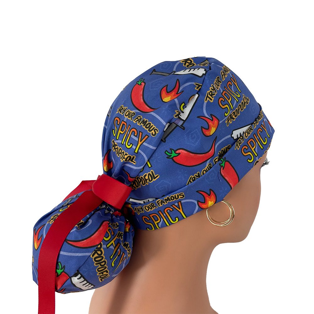 Turn Up Ponytail Medical Scrub Cap Spicy Propofol Surgihats4u