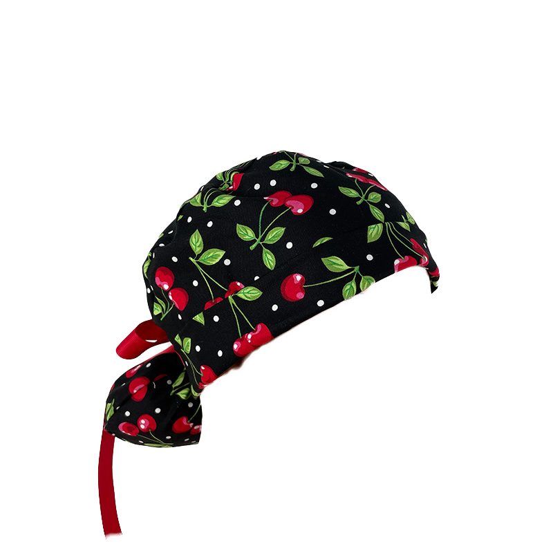 Turn Up Ponytail Medical Scrub Cap – Sweet Cherries - Image 3