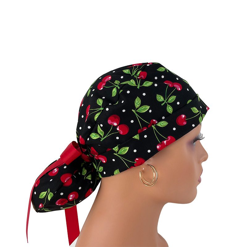 Turn Up Ponytail Medical Scrub Cap – Sweet Cherries - Image 8
