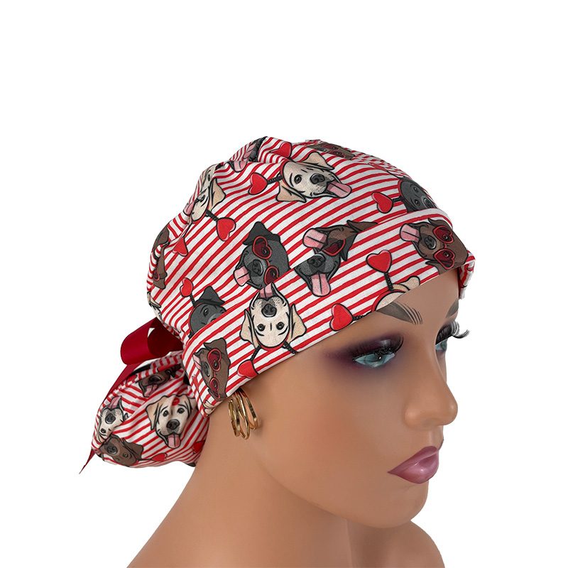 Turn Up Ponytail Medical Scrub Cap – Dogs Love Hearts