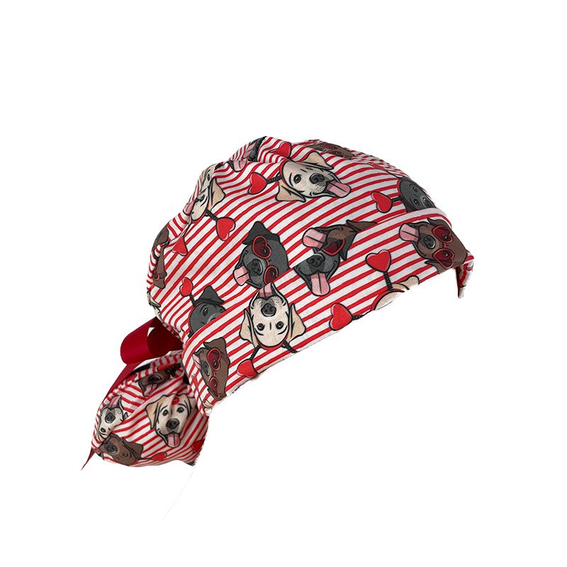 Turn Up Ponytail Medical Scrub Cap – Dogs Love Hearts - Image 3