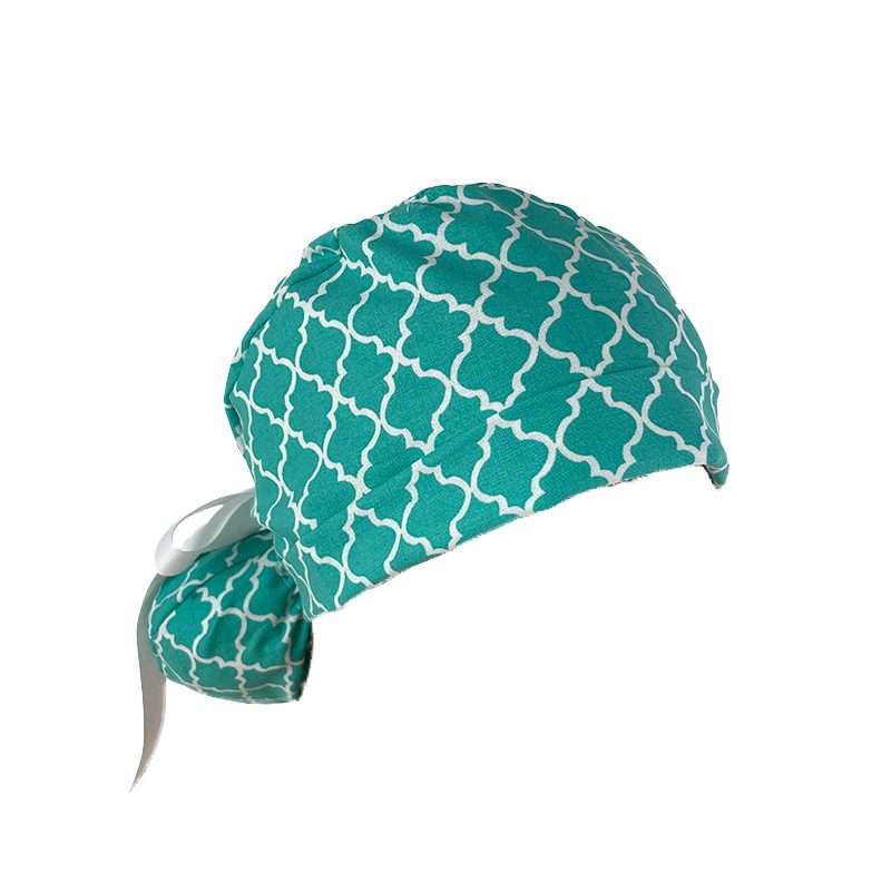 Turn Up Ponytail Medical Scrub Cap – Chevrons – Teal - Image 3