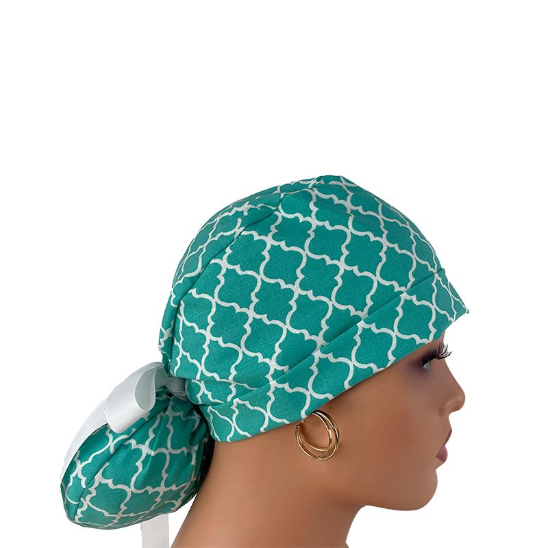 Turn Up Ponytail Medical Scrub Cap – Chevrons – Teal - Image 9