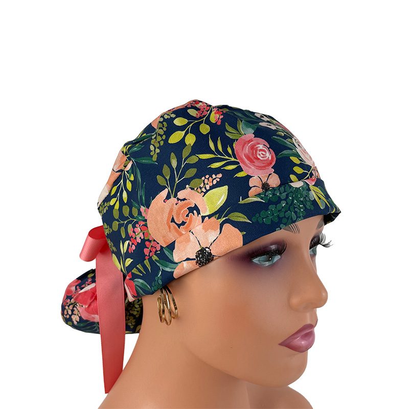 Turn Up Ponytail Medical Scrub Cap – Peach Posies