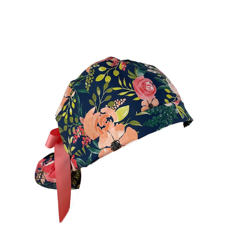 Turn Up Ponytail Medical Scrub Cap – Peach Posies - Image 3