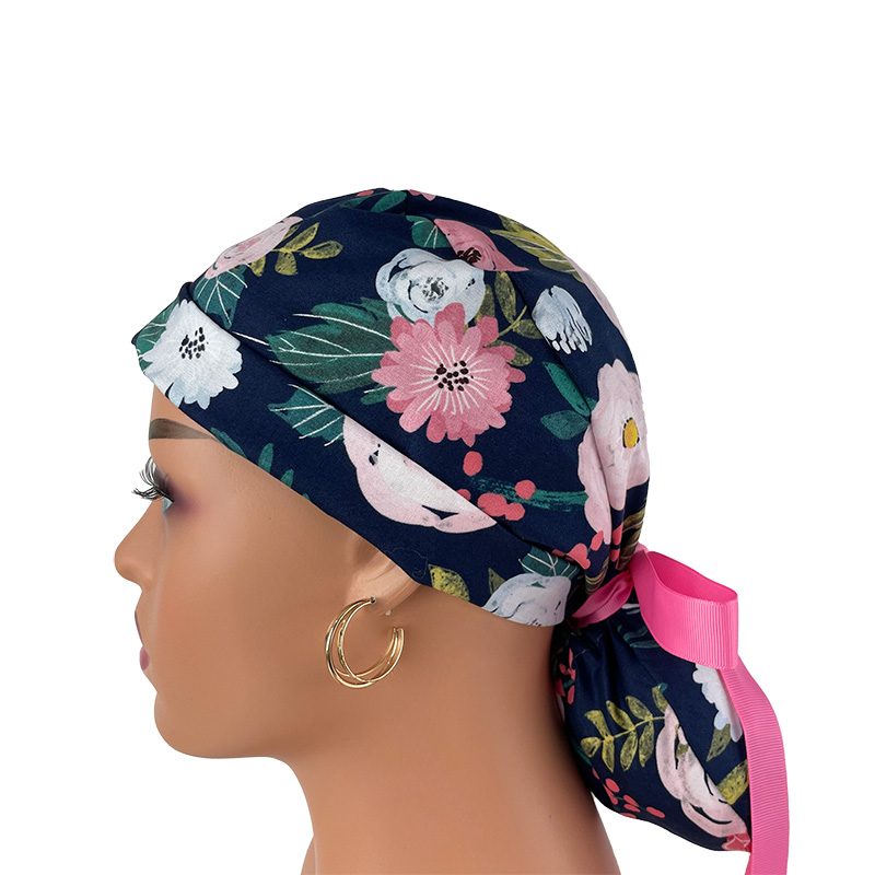 Turn Up Ponytail Medical Scrub Cap – Wispy Rose - Image 4
