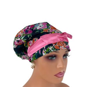 European Style Scrub Cap - Dark Blue Poppy Flowers