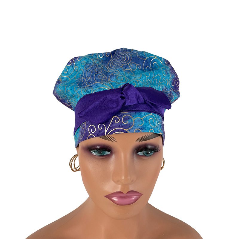 European Style Scrub Cap - Golden Swirls – Blue. - Image 2