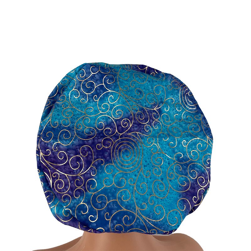 European Style Scrub Cap - Golden Swirls – Blue. - Image 11