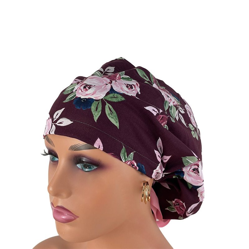 High Bun Ponytail Scrub Caps - Pink Flowers. Scrub cap, Ponytail Scrub Caps, Scrub Cap for Women, Surgical Cap, Nurse Scrub cap, Bun Scrub Cap - Image 10