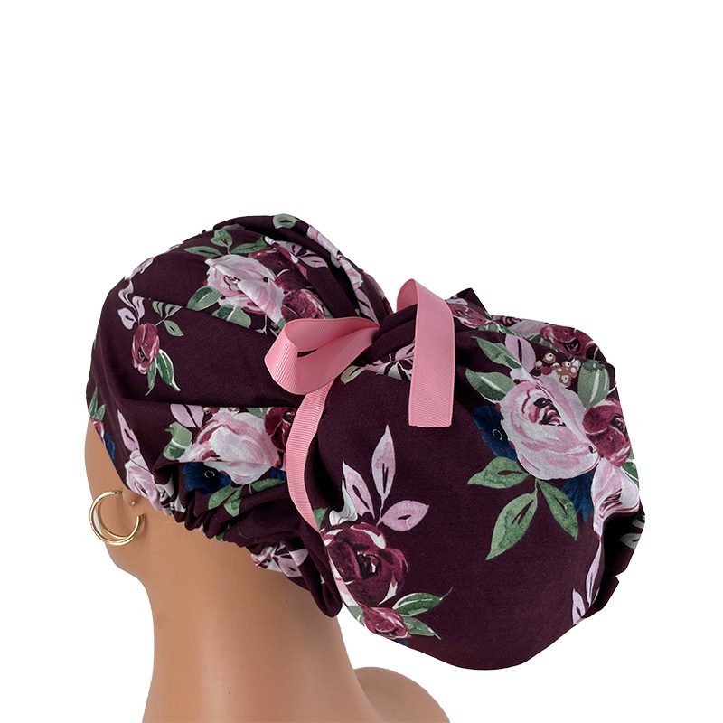 High Bun Ponytail Scrub Caps - Pink Flowers. Scrub cap, Ponytail Scrub Caps, Scrub Cap for Women, Surgical Cap, Nurse Scrub cap, Bun Scrub Cap - Image 6