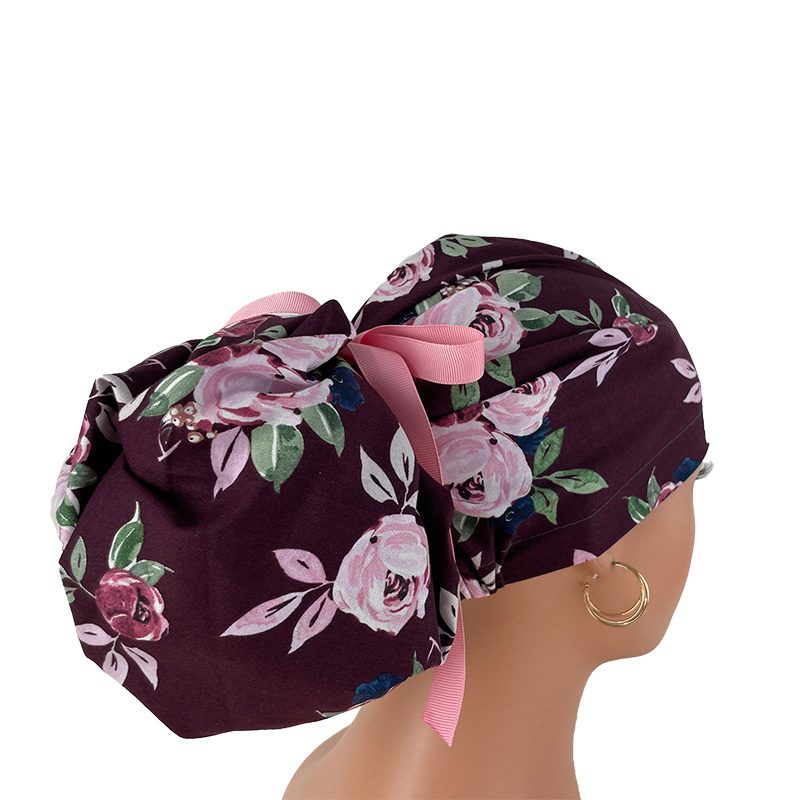 High Bun Ponytail Scrub Caps - Pink Flowers. Scrub cap, Ponytail Scrub Caps, Scrub Cap for Women, Surgical Cap, Nurse Scrub cap, Bun Scrub Cap - Image 5