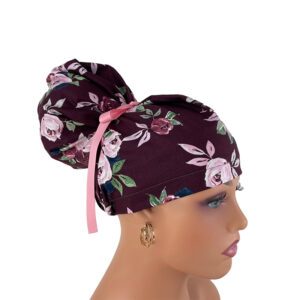 High Bun Ponytail Scrub Caps - Pink Flowers. Scrub cap, Ponytail Scrub Caps, Scrub Cap for Women, Surgical Cap, Nurse Scrub cap, Bun Scrub Cap