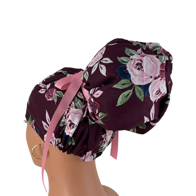 High Bun Ponytail Scrub Caps - Pink Flowers. Scrub cap, Ponytail Scrub Caps, Scrub Cap for Women, Surgical Cap, Nurse Scrub cap, Bun Scrub Cap - Image 4