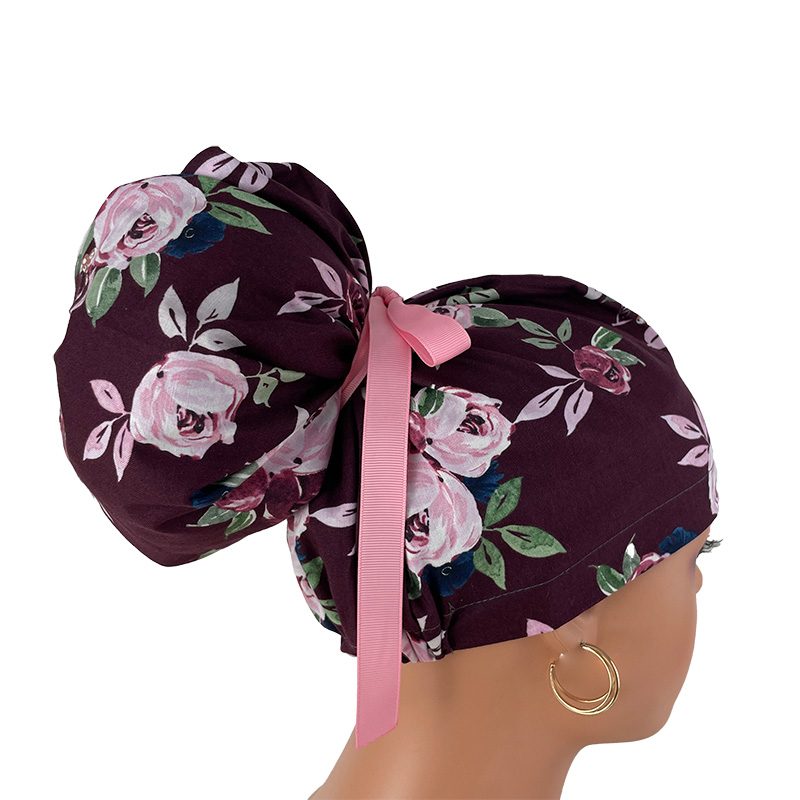 High Bun Ponytail Scrub Caps - Pink Flowers. Scrub cap, Ponytail Scrub Caps, Scrub Cap for Women, Surgical Cap, Nurse Scrub cap, Bun Scrub Cap - Image 3
