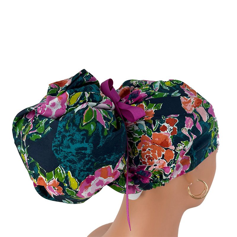 High Bun Ponytail Scrub Caps - Dark Blue Poppy Flowers., Scrub cap, Ponytail Scrub Caps, Scrub Cap for Women, Surgical Cap, Nurse Scrub cap, Bun Scrub Cap - Image 6