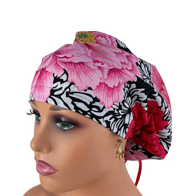 High Bun Ponytail Scrub Caps - Kaffe Collective – Brocade Peony – Black., Scrub cap, Ponytail Scrub Caps, Scrub Cap for Women, Surgical Cap, Nurse Scrub cap, Bun Scrub Cap - Image 10