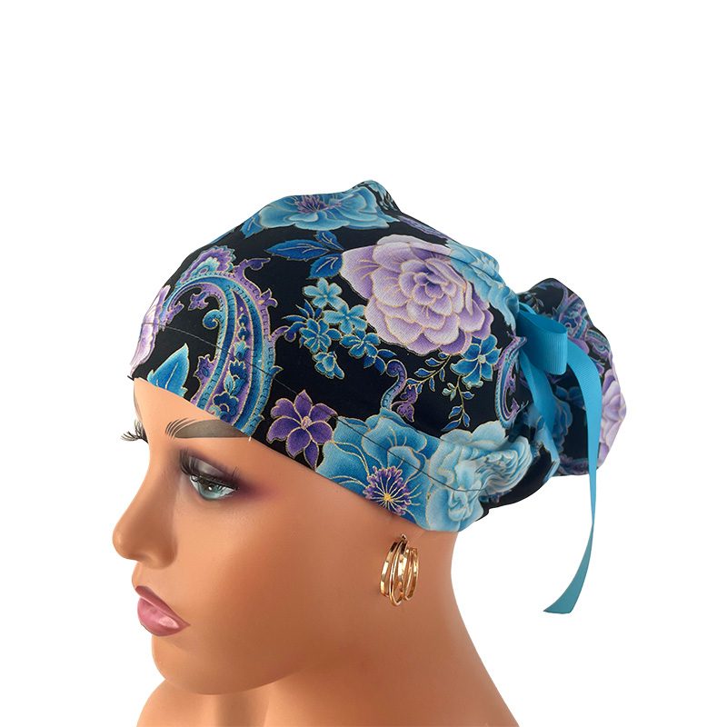 High Bun Ponytail Scrub Caps - Midnight Flowers. Scrub cap, Ponytail Scrub Caps, Scrub Cap for Women, Surgical Cap, Nurse Scrub cap, Bun Scrub Cap (Copy) (Copy) - Image 12