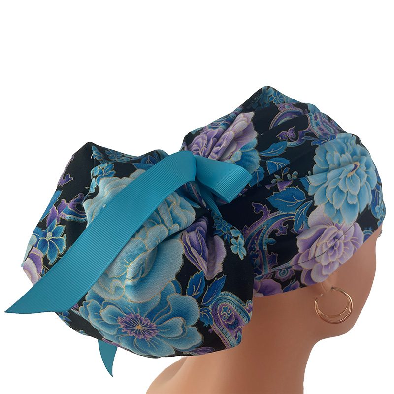 High Bun Ponytail Scrub Caps - Midnight Flowers. Scrub cap, Ponytail Scrub Caps, Scrub Cap for Women, Surgical Cap, Nurse Scrub cap, Bun Scrub Cap (Copy) (Copy) - Image 14