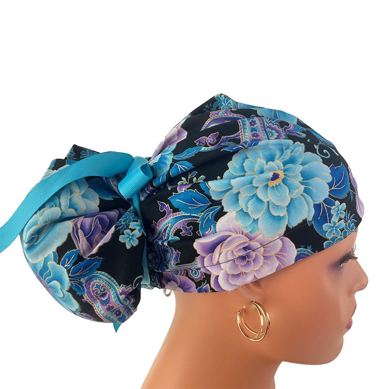 High Bun Ponytail Scrub Caps - Midnight Flowers. Scrub cap, Ponytail Scrub Caps, Scrub Cap for Women, Surgical Cap, Nurse Scrub cap, Bun Scrub Cap (Copy) (Copy) - Image 15