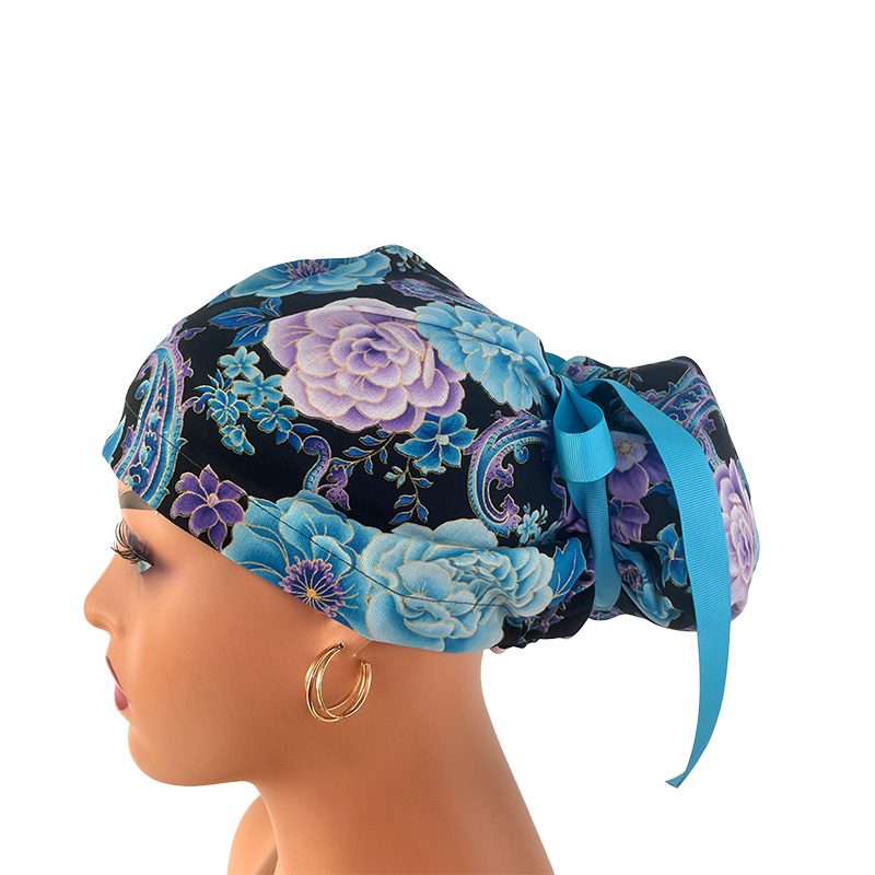 High Bun Ponytail Scrub Caps - Midnight Flowers. Scrub cap, Ponytail Scrub Caps, Scrub Cap for Women, Surgical Cap, Nurse Scrub cap, Bun Scrub Cap (Copy) (Copy) - Image 16