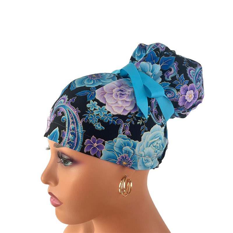 High Bun Ponytail Scrub Caps - Midnight Flowers. Scrub cap, Ponytail Scrub Caps, Scrub Cap for Women, Surgical Cap, Nurse Scrub cap, Bun Scrub Cap (Copy) (Copy) - Image 3