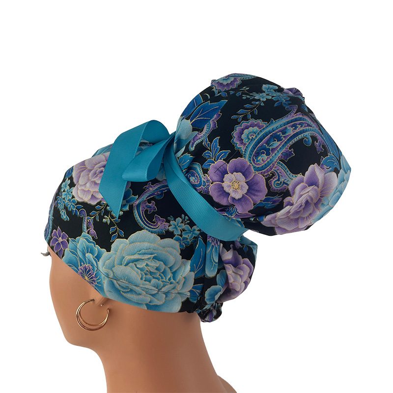 High Bun Ponytail Scrub Caps - Midnight Flowers. Scrub cap, Ponytail Scrub Caps, Scrub Cap for Women, Surgical Cap, Nurse Scrub cap, Bun Scrub Cap (Copy) (Copy) - Image 4