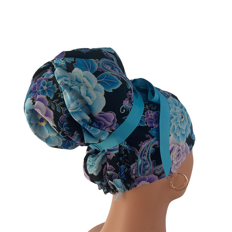 High Bun Ponytail Scrub Caps - Midnight Flowers. Scrub cap, Ponytail Scrub Caps, Scrub Cap for Women, Surgical Cap, Nurse Scrub cap, Bun Scrub Cap (Copy) (Copy) - Image 5