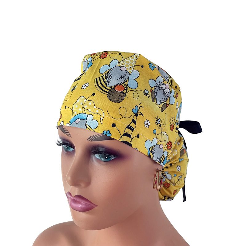 Ponytail Medical Scrub Cap – Gnomes - Honey Bees - Image 2