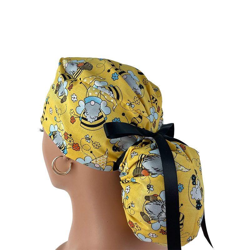 Ponytail Medical Scrub Cap – Gnomes - Honey Bees - Image 4