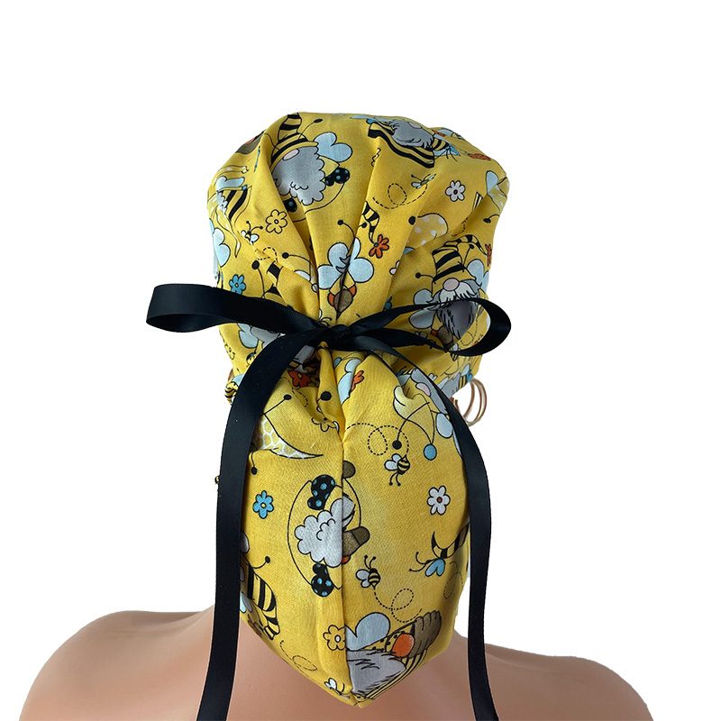 Ponytail Medical Scrub Cap – Gnomes - Honey Bees - Image 5