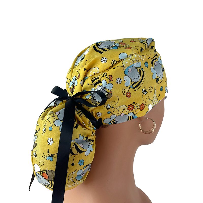 Ponytail Medical Scrub Cap – Gnomes - Honey Bees - Image 6