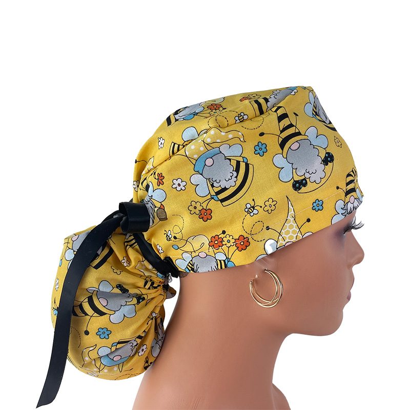 Ponytail Medical Scrub Cap – Gnomes - Honey Bees - Image 7