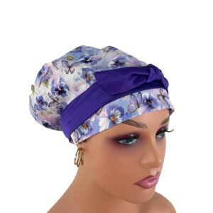 European Style Scrub Cap - Spring Butterflies - Lavender