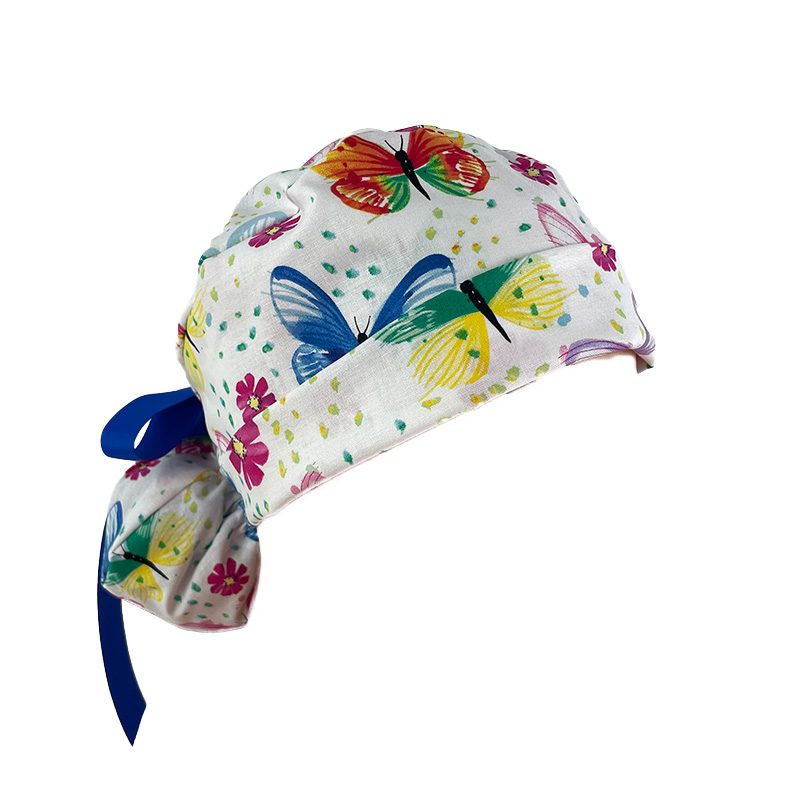 Turn Up Ponytail Medical Scrub Cap - Fantastic Forest - Butterfly Twinkle - Image 9