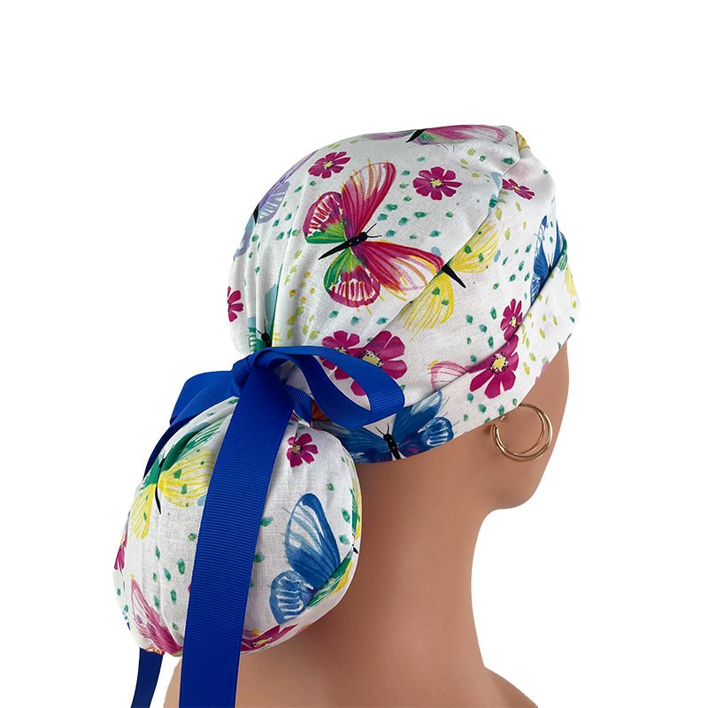 Turn Up Ponytail Medical Scrub Cap - Fantastic Forest - Butterfly Twinkle - Image 7